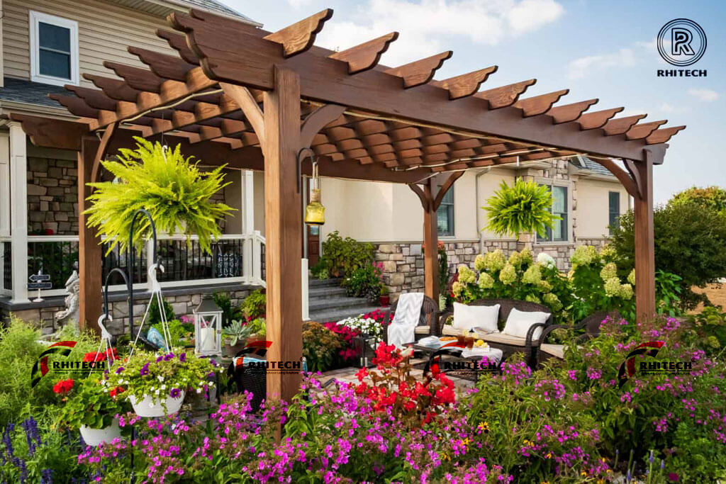 Gỗ - vật liệu mái che pergola tinh tế.